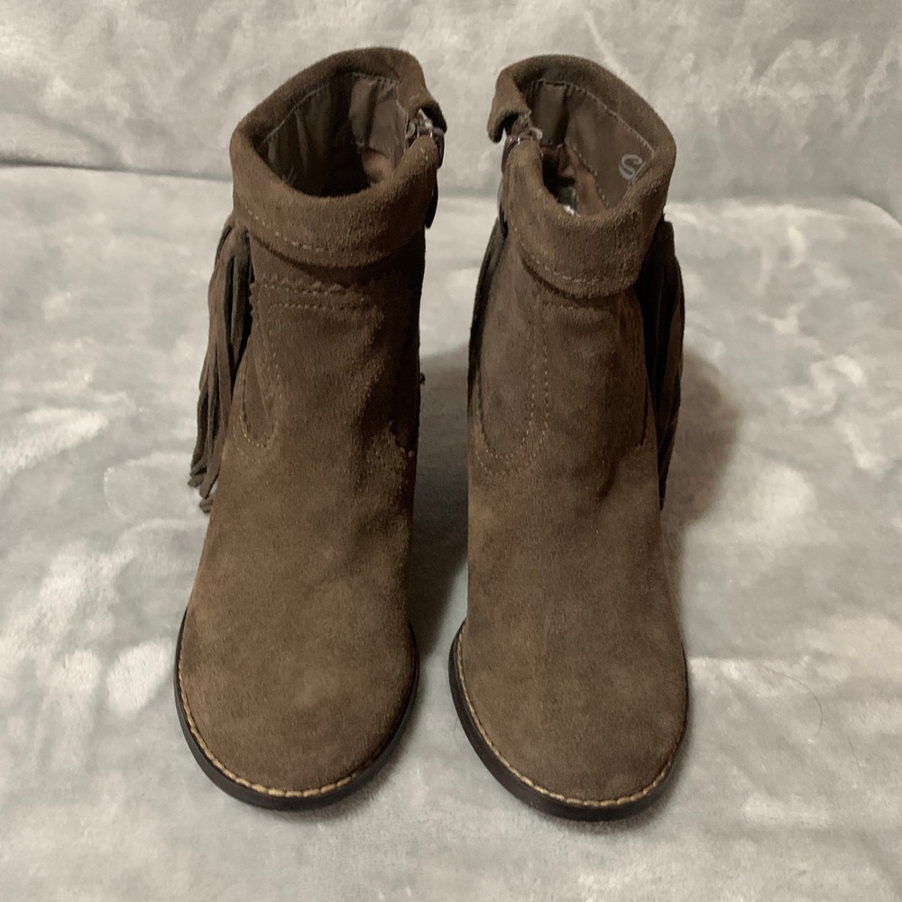 Sbicca‎ Women's Ankle Boots Size 6 Olive Brown Suede Fringe Block Heel